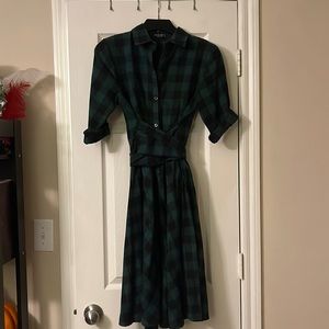 Green/Black Plaid Flannel A-Line Dress
